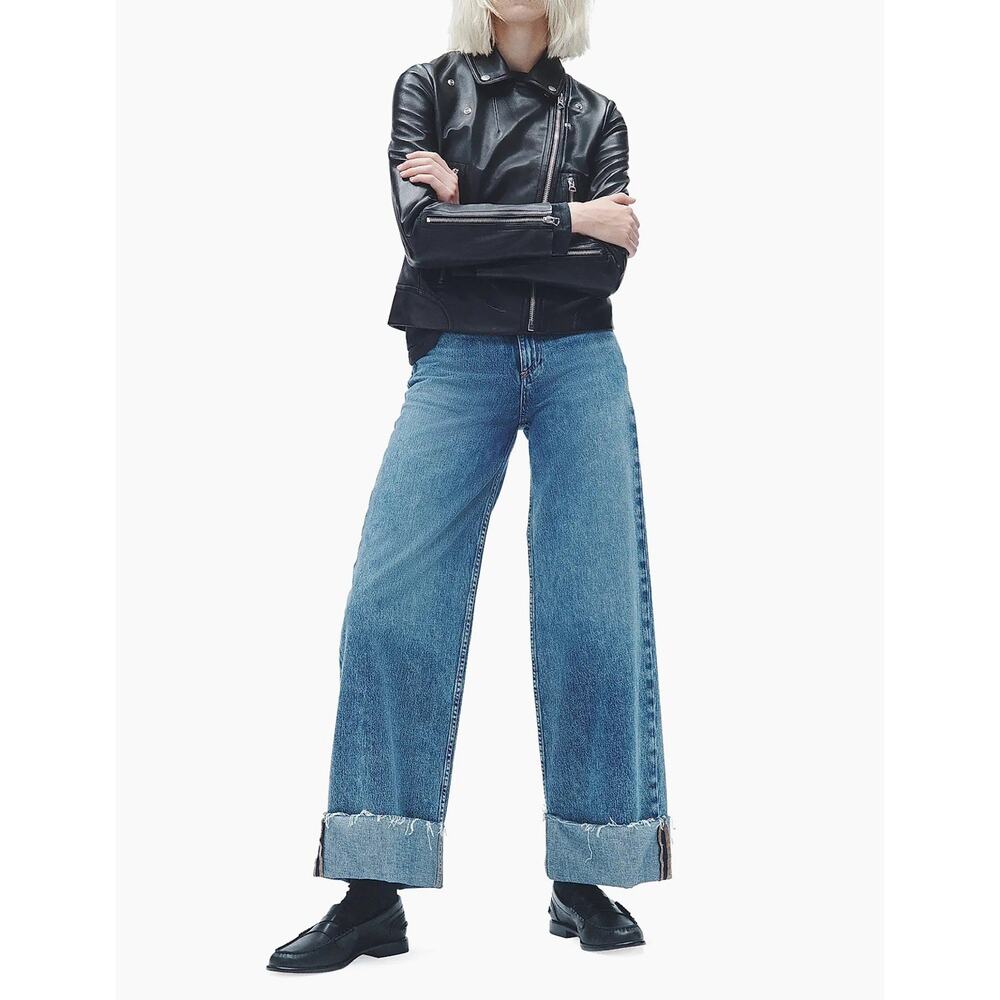 rag & bone Size 24 Sofie Jeans Pebbles High Rise Ultra Wide Ankle Cuff USA